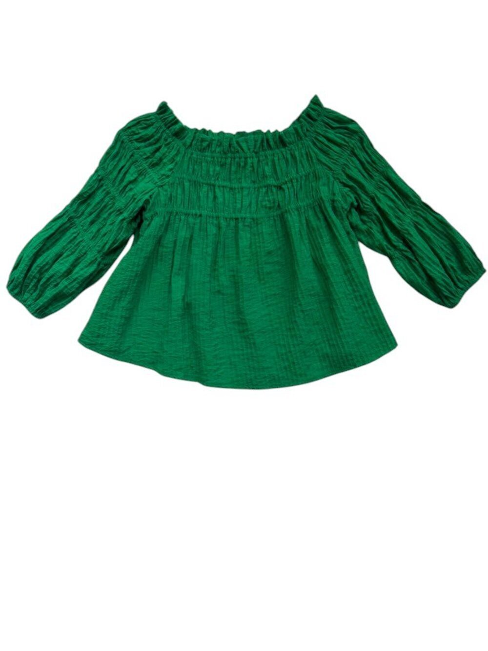 THML Boutique Green Off Shoulder Peasant Blouse Size S Rayon Boho Anthropologie.